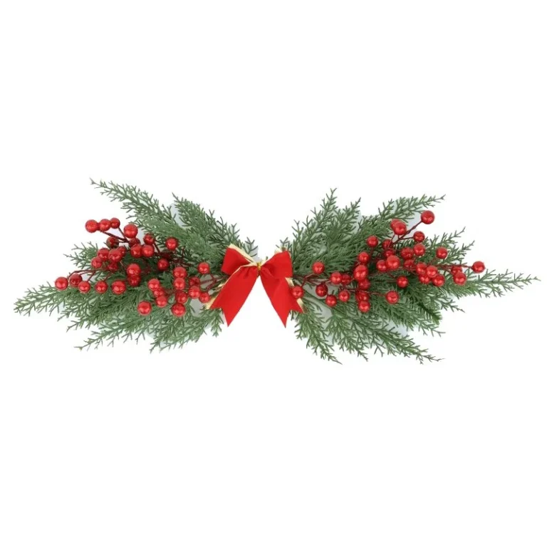 Künstliche Zypresse und rote Berry-Weihnachtswag mit Bogen