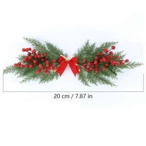 Size diagram showing 20 cm horizontal span of artificial Christmas cypress and red berry swag