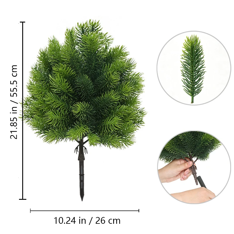Size diagram for dense pine artificial christmas greenery ground stake collection
