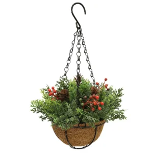 Alternate view of frosted pine berry artificial christmas pine berry hanging basket