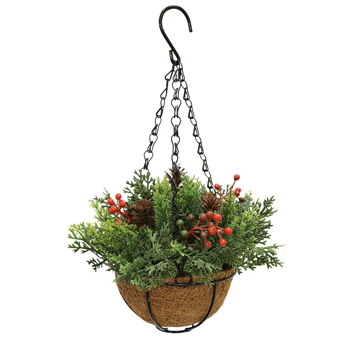 Alternate view of frosted pine berry artificial christmas pine berry hanging basket