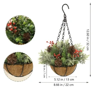 Size diagram for frosted pine berry artificial christmas pine berry hanging basket