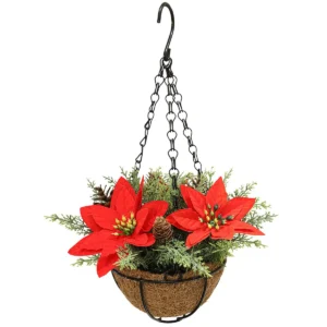 poinsettia pine artificial christmas pine berry hanging basket