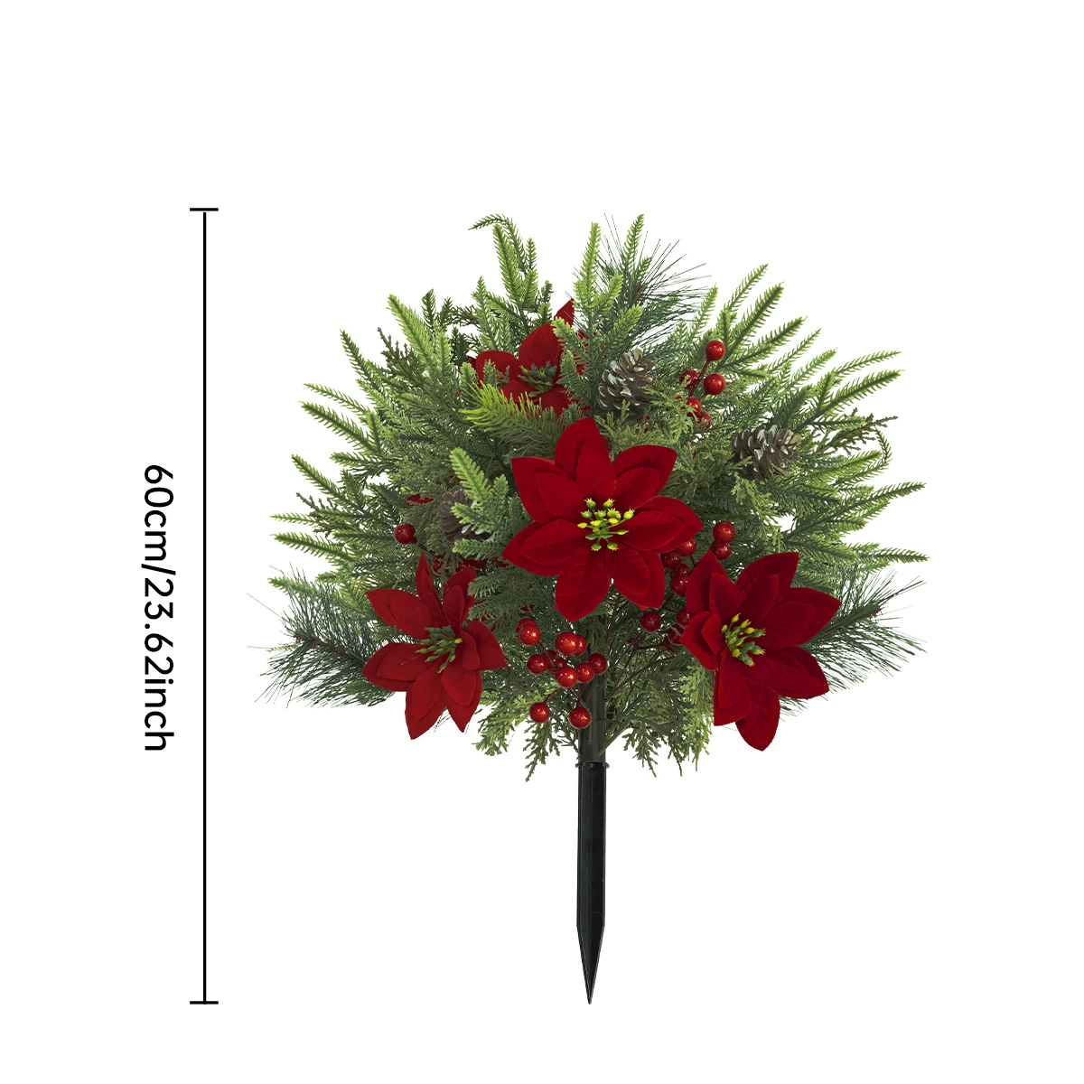 Size diagram for dense poinsettia pine artificial christmas pine ground stake