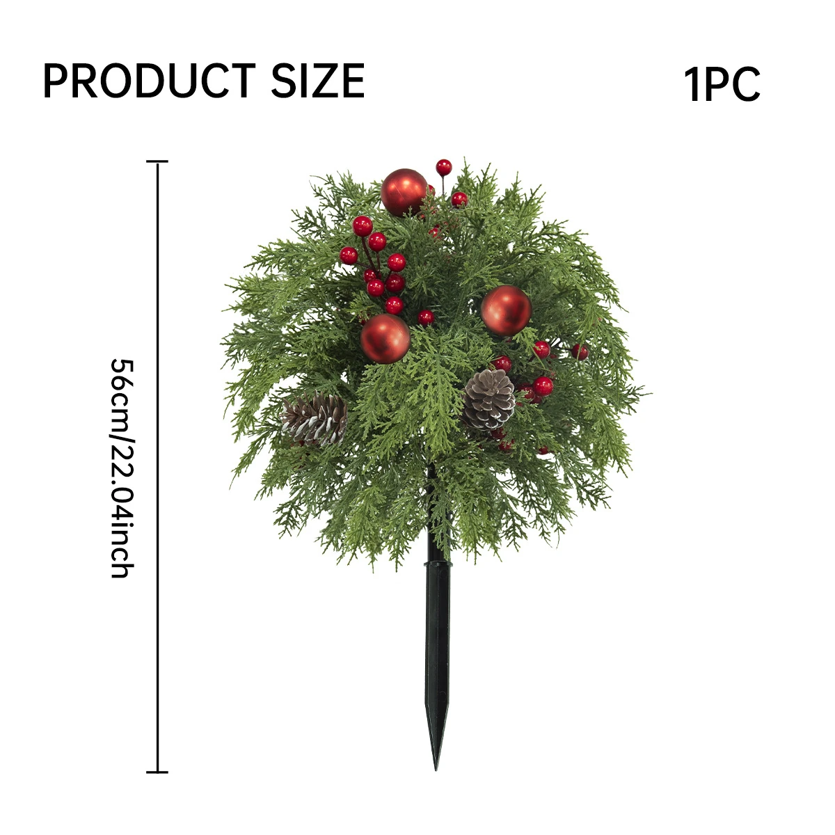 Size diagram for pinecone berry pine artificial christmas pine ground stake