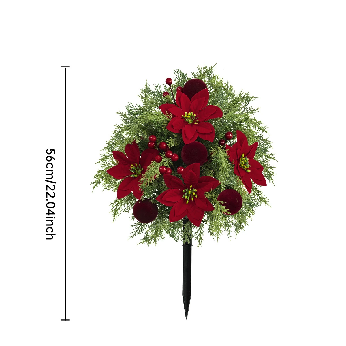 Size diagram for poinsettia pine artificial christmas pine ground stake