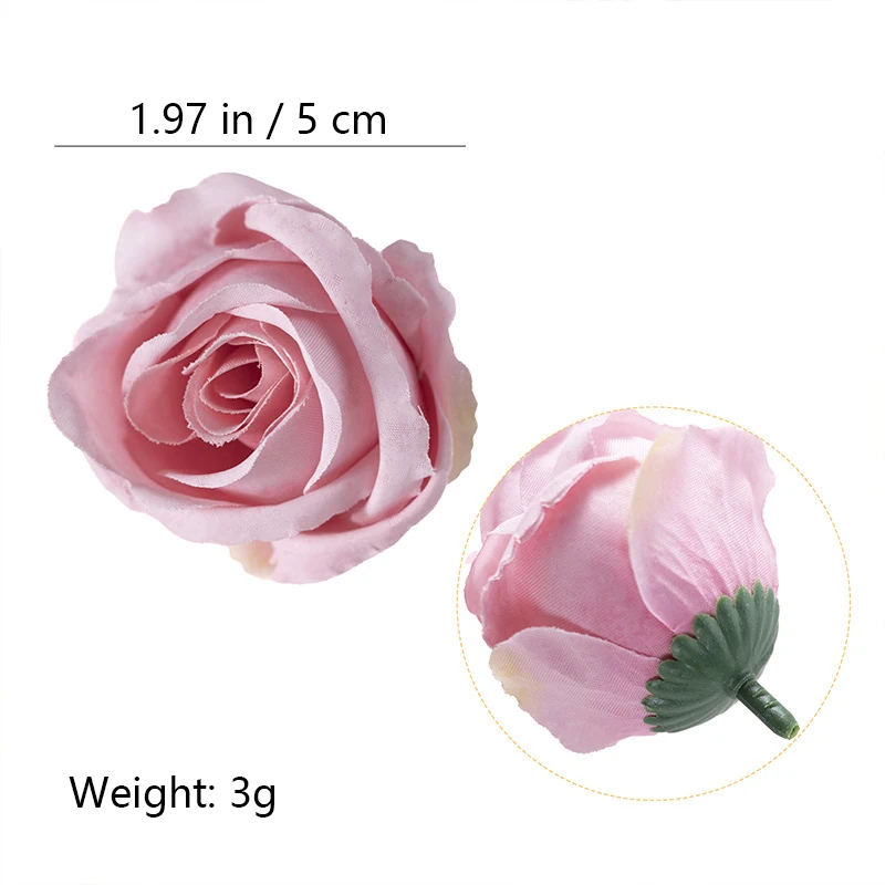Specification diagram for pink artificial Classic Rose Flower Head
