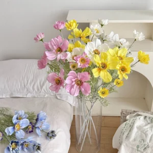 Artificial Cosmos Flower Spray displayed for vase