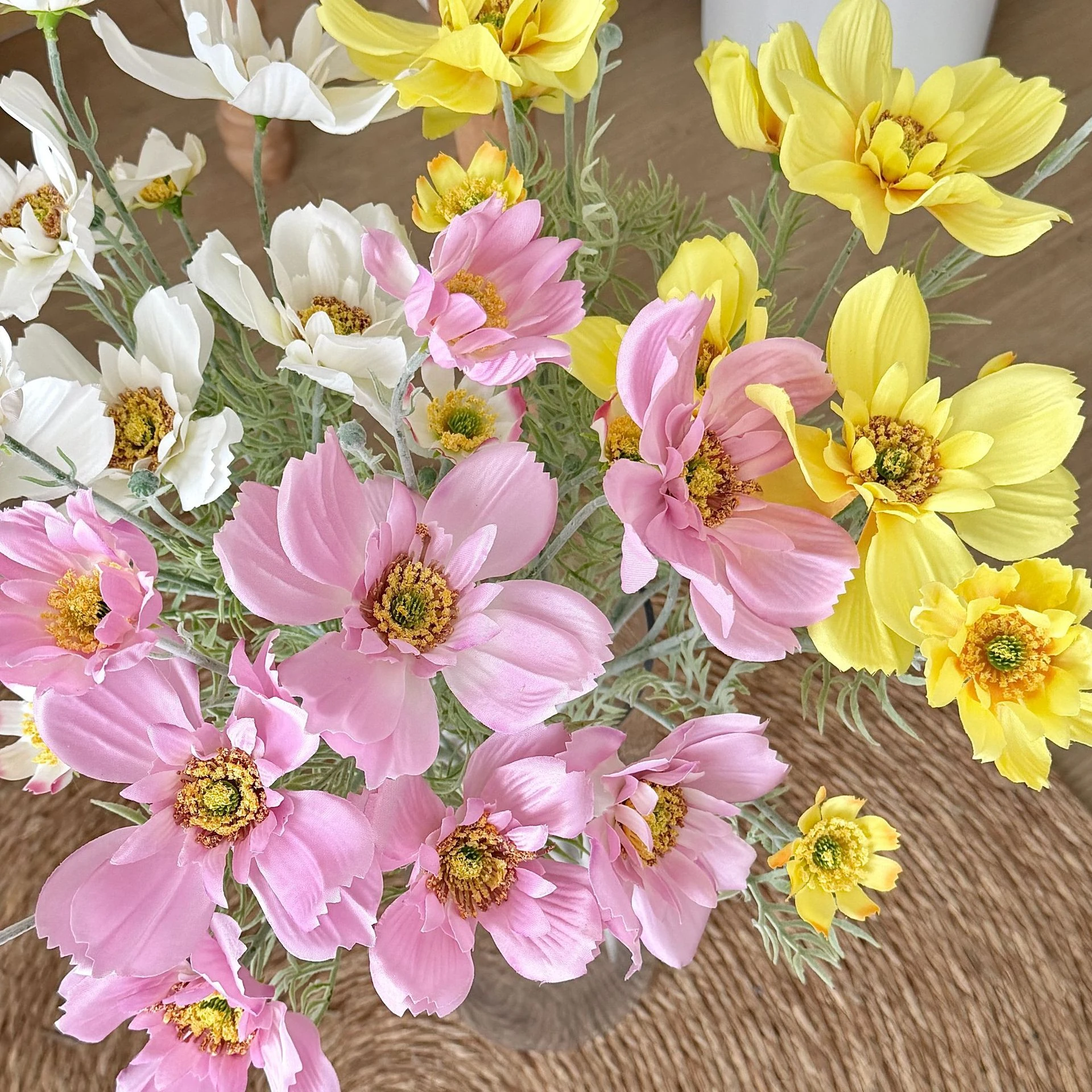 Available colors for artificial cosmos flower spray
