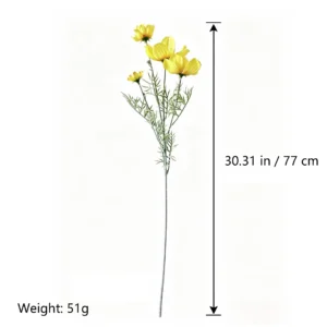 Size diagram for yellow artificial cosmos flower spray
