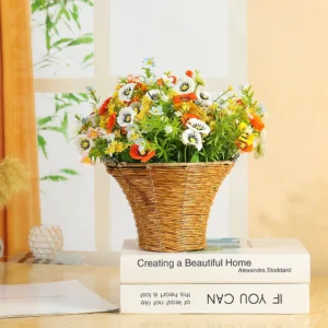 Artificial Daisy Cone Hanging Basket displayed for table