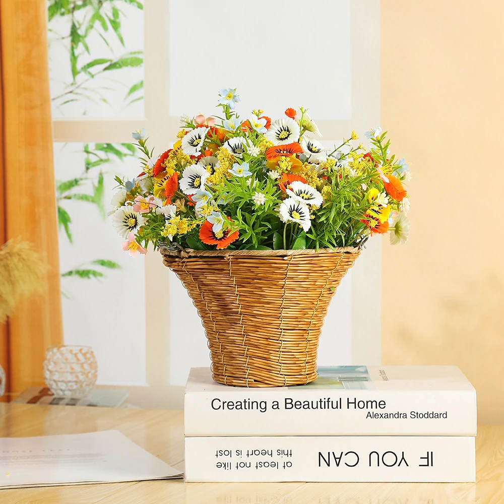 Artificial Daisy Cone Hanging Basket displayed for table