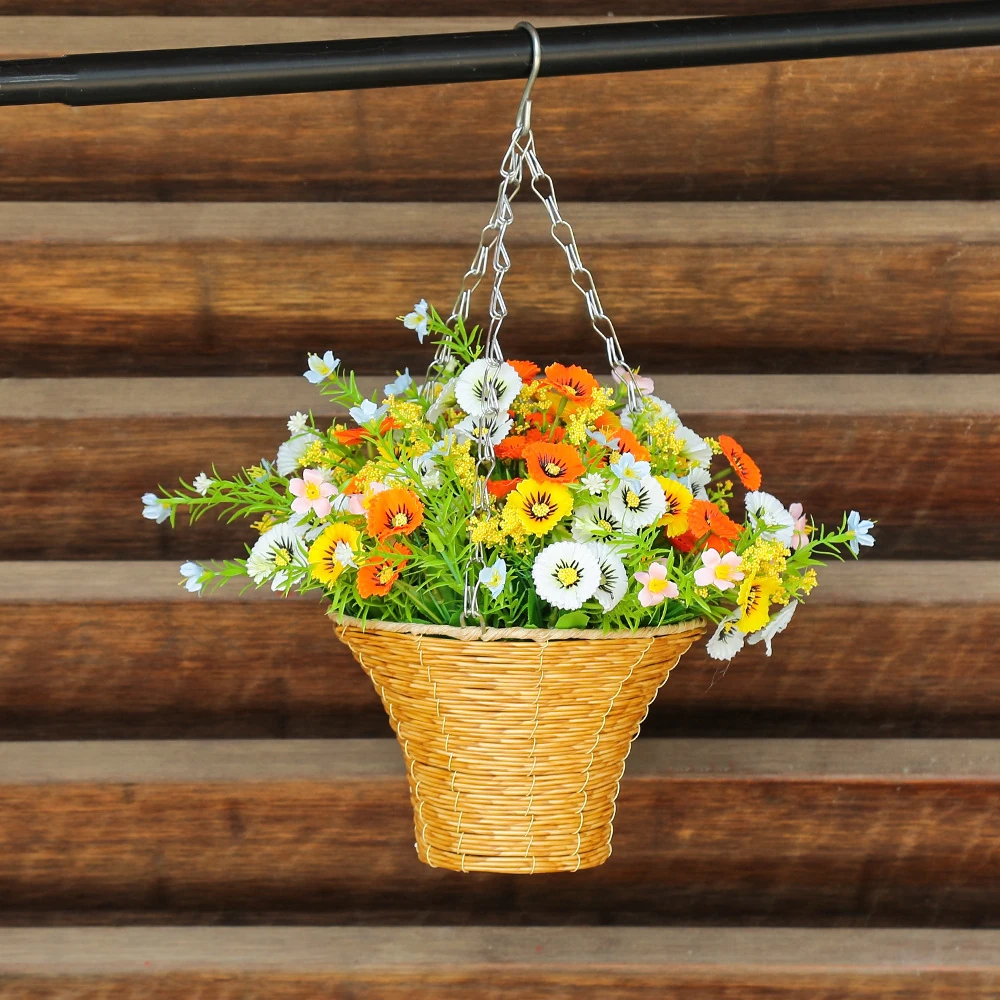Artificial Daisy Cone Hanging Basket displayed for decorative use