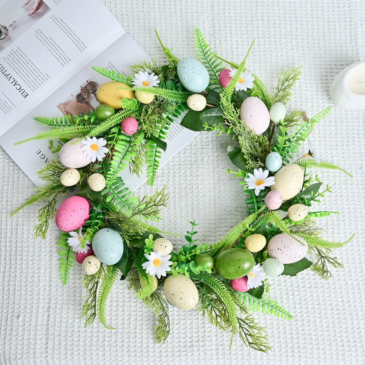 Alternate view of alternate artificial daisy fern easter egg wreath
