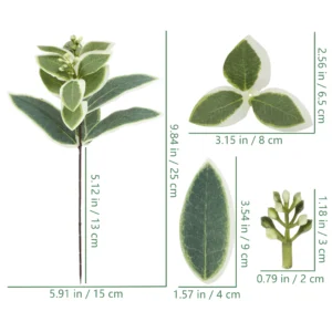 Size diagram for variegated leaf artificial decorative foliage branch collection