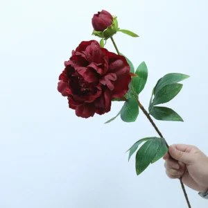 Burgundy artificial double-head peony stem