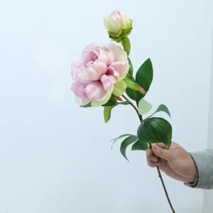 Light Pink artificial double-head peony stem