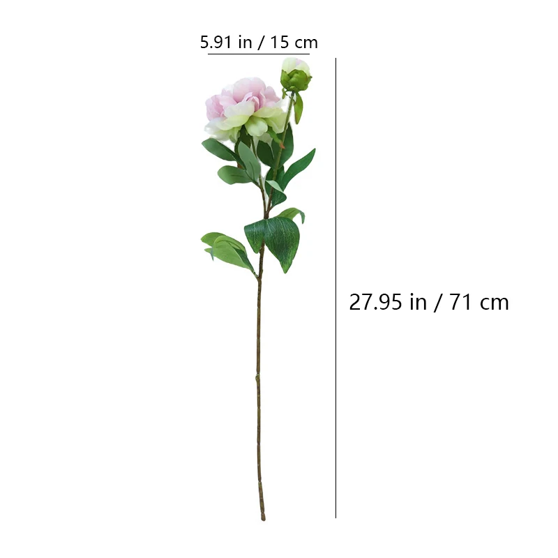 Size diagram for light pink artificial double-head peony stem