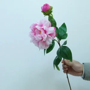 Pink artificial double-head peony stem