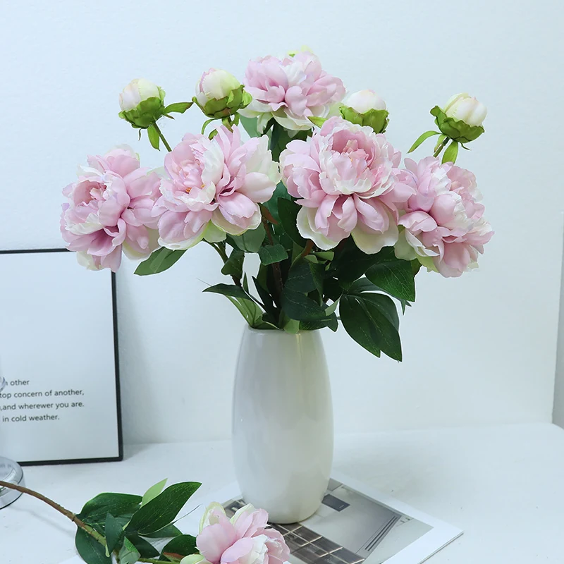 Artificial Double-Head Peony Stem shown in pink vase application