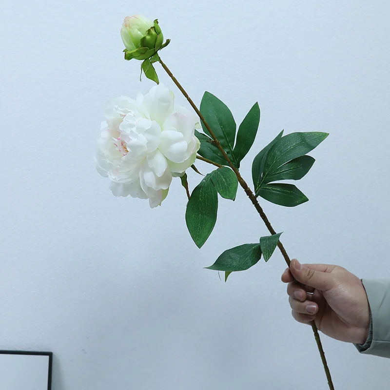 White artificial double-head peony stem