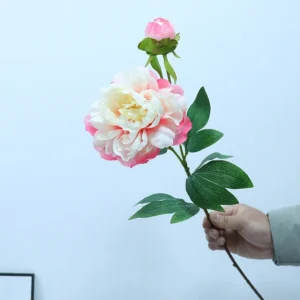 White Pink artificial double-head peony stem