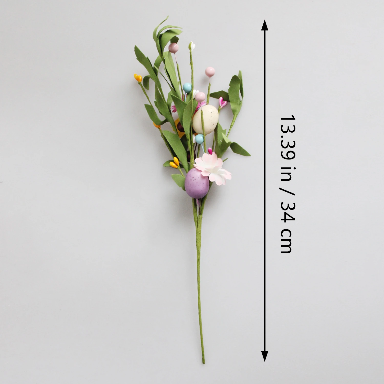 Size diagram for artificial easter egg daisy flower pick, 34 cm