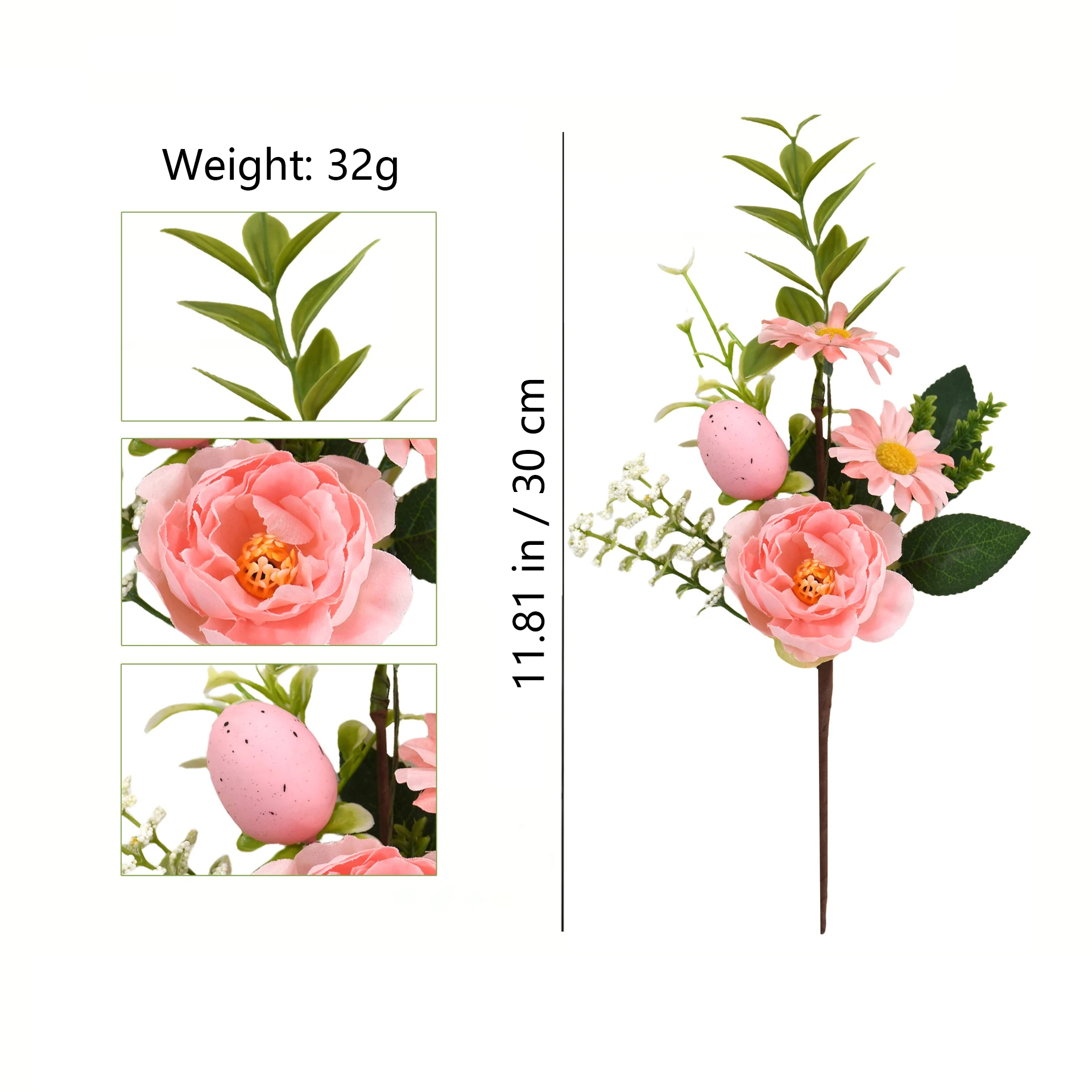 Size diagram for artificial easter egg rose flower pick, 30 cm
