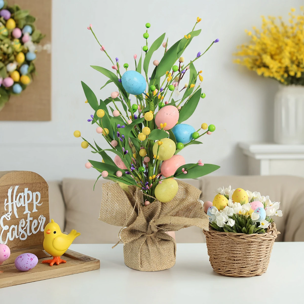 Artificial Easter Egg Tabletop Tree shown in a decorative display