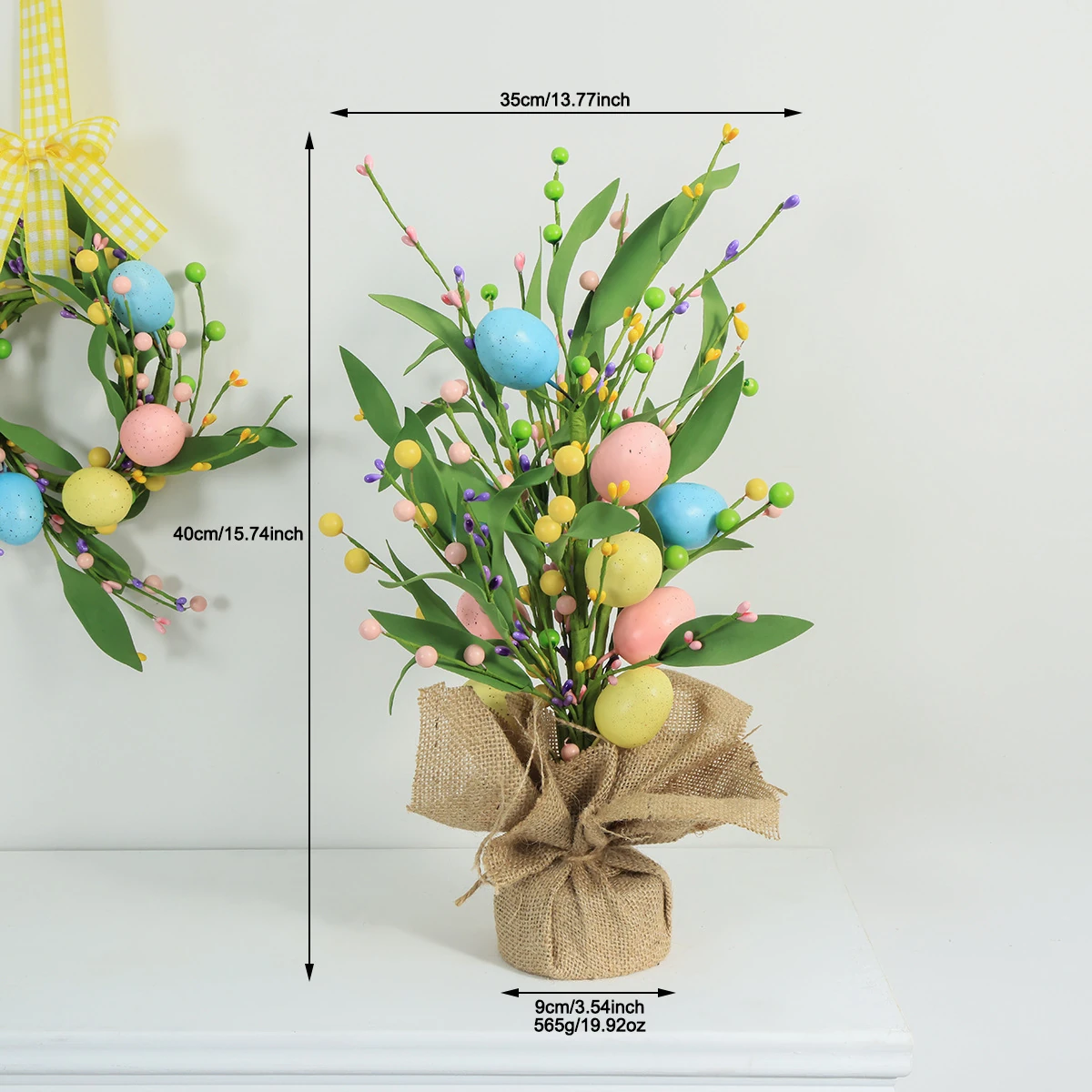 Size diagram for artificial easter egg tabletop tree, 40 cm