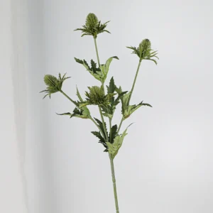 Close-up of white artificial eryngium thistle spray