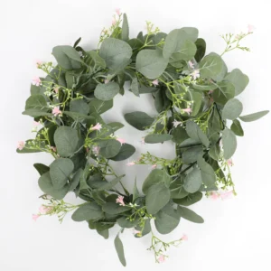 Pink artificial eucalyptus garland with baby's breath, 178 cm