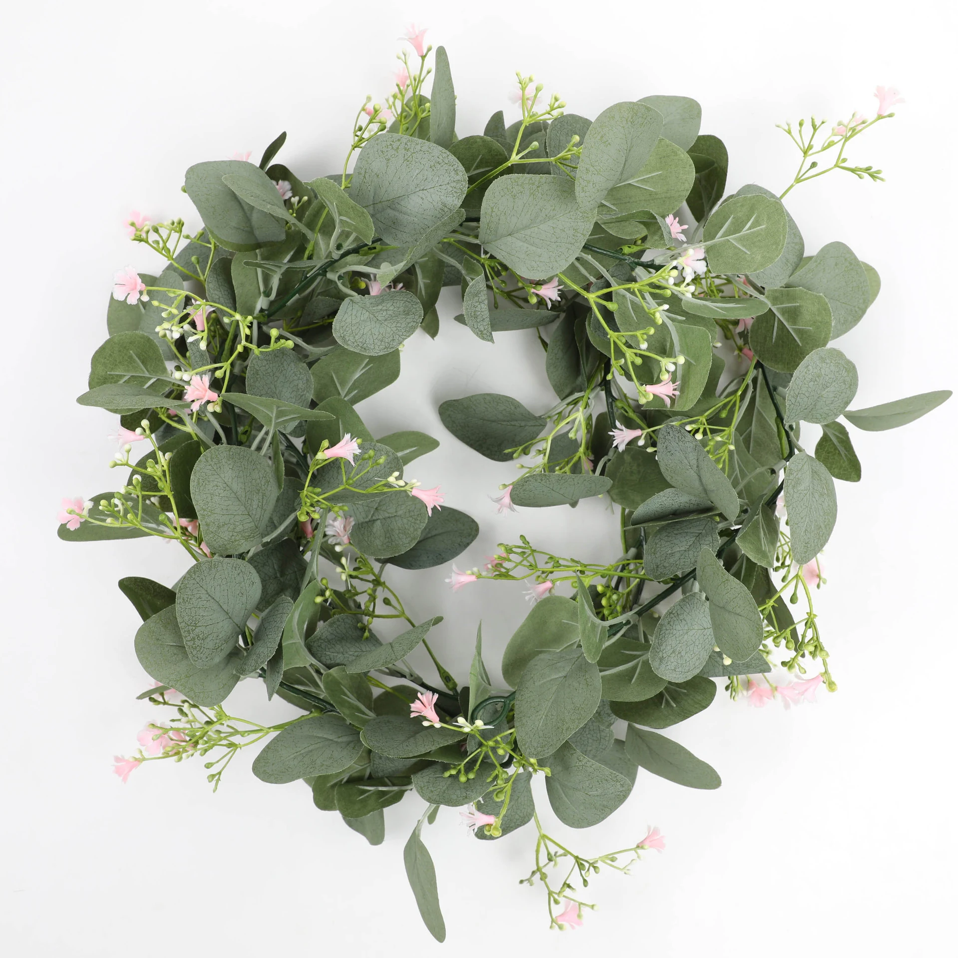 Pink artificial eucalyptus garland with baby's breath, 178 cm