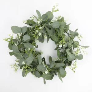 White artificial eucalyptus garland with baby's breath, 178 cm