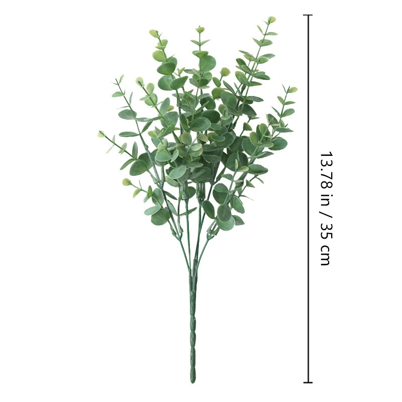 Size diagram for green artificial eucalyptus bush, 35 cm