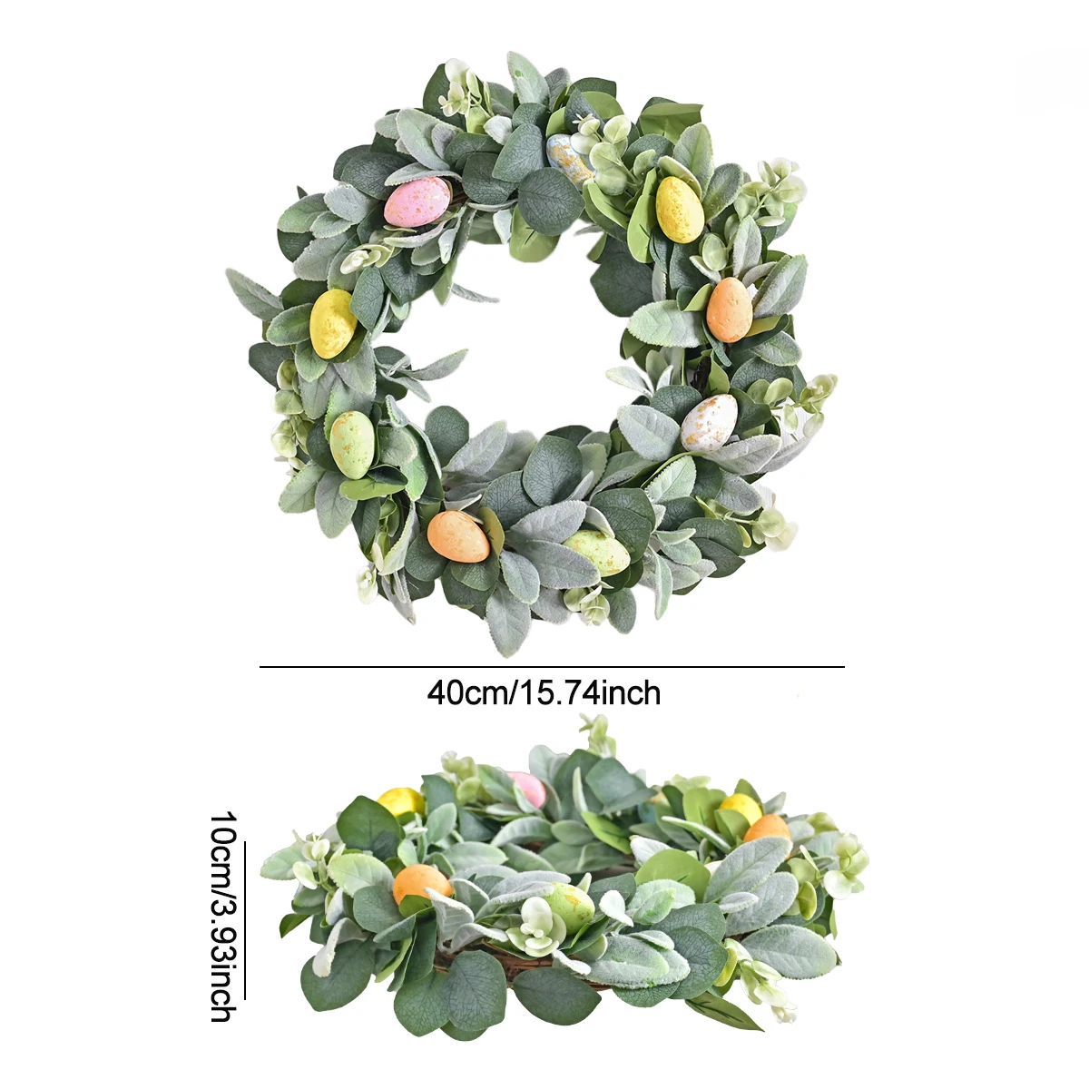 Size diagram for artificial eucalyptus easter egg wreath, 40 cm