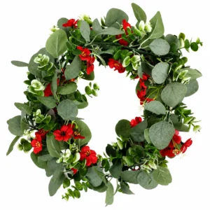 Red artificial eucalyptus flower garland, 178 cm