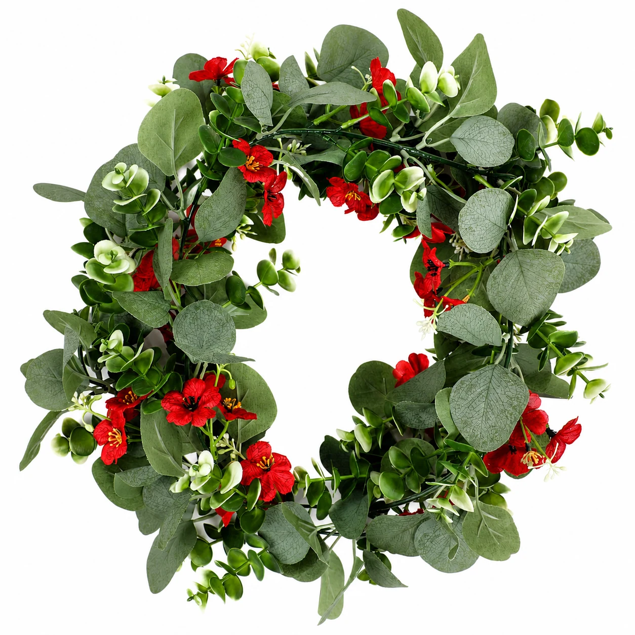 Red artificial eucalyptus flower garland, 178 cm