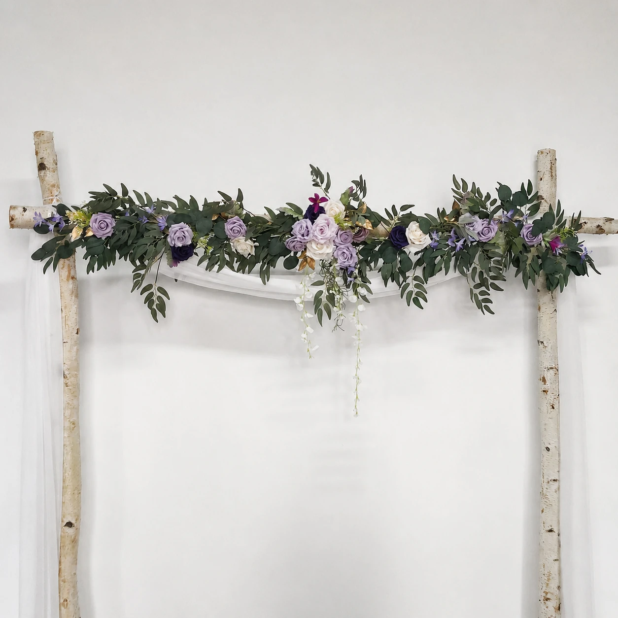 Artificial Eucalyptus Rose Wedding Garland Collection displayed for wedding arch