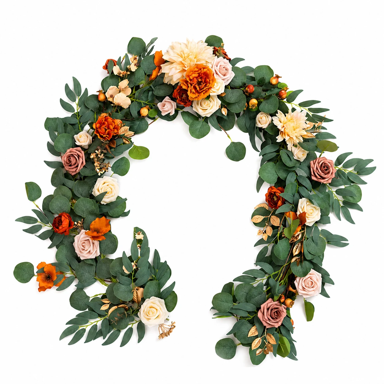 Autumn Peach artificial eucalyptus rose wedding garland collection