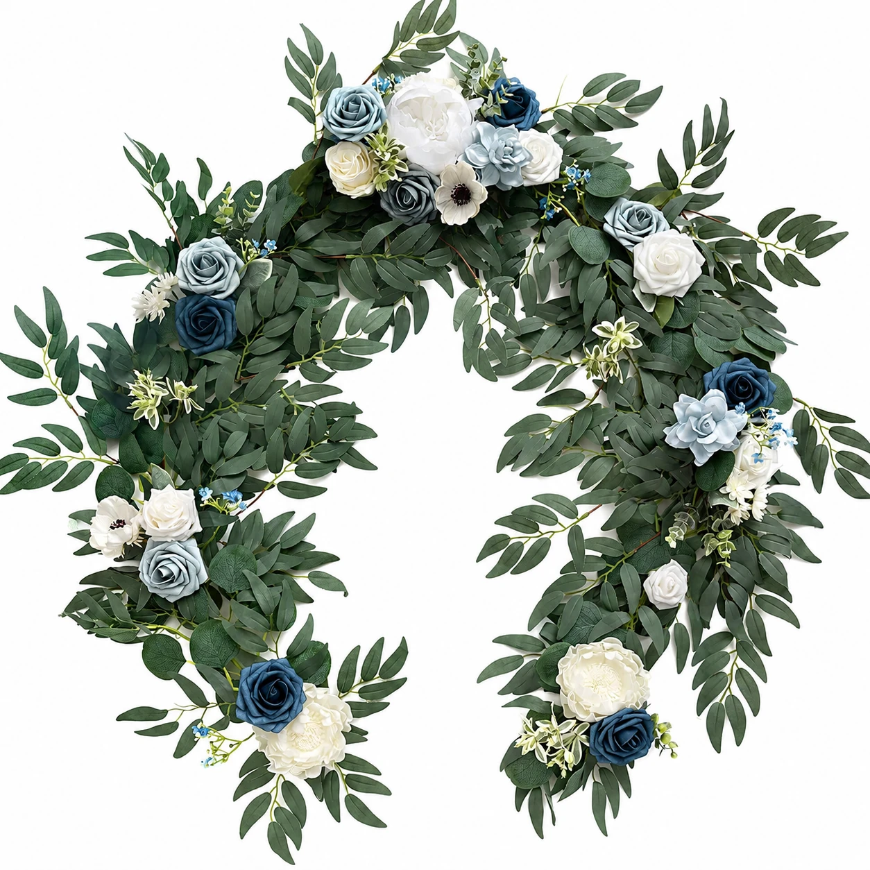 Blue White artificial eucalyptus rose wedding garland collection