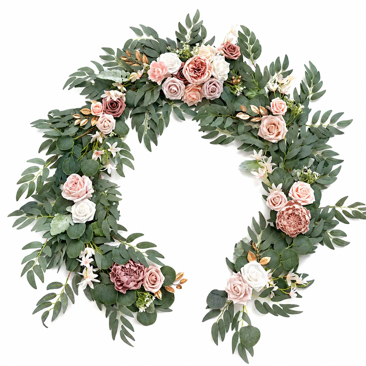 Blush artificial eucalyptus rose wedding garland collection