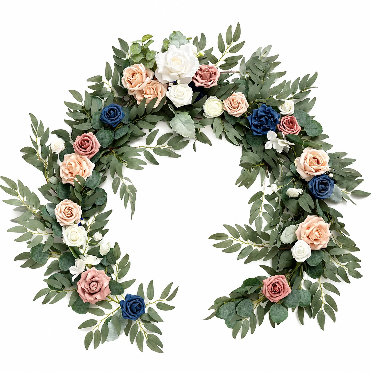 Dusty Blue Blush artificial eucalyptus rose wedding garland collection