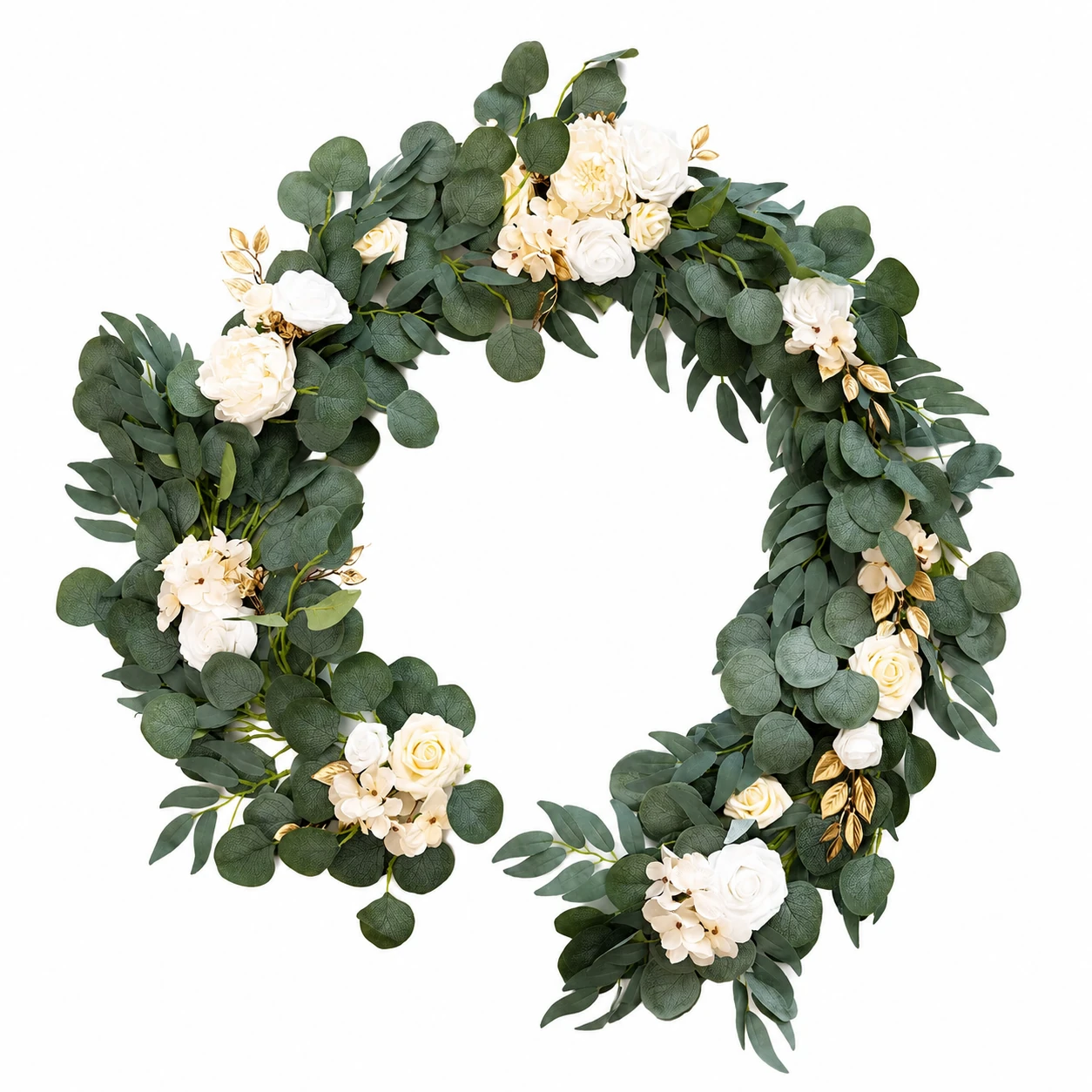 Ivory artificial eucalyptus rose wedding garland collection
