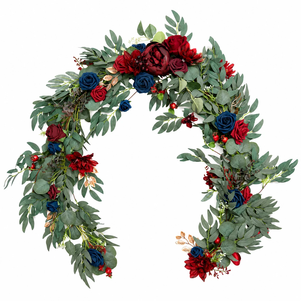 Red Navy artificial eucalyptus rose wedding garland collection