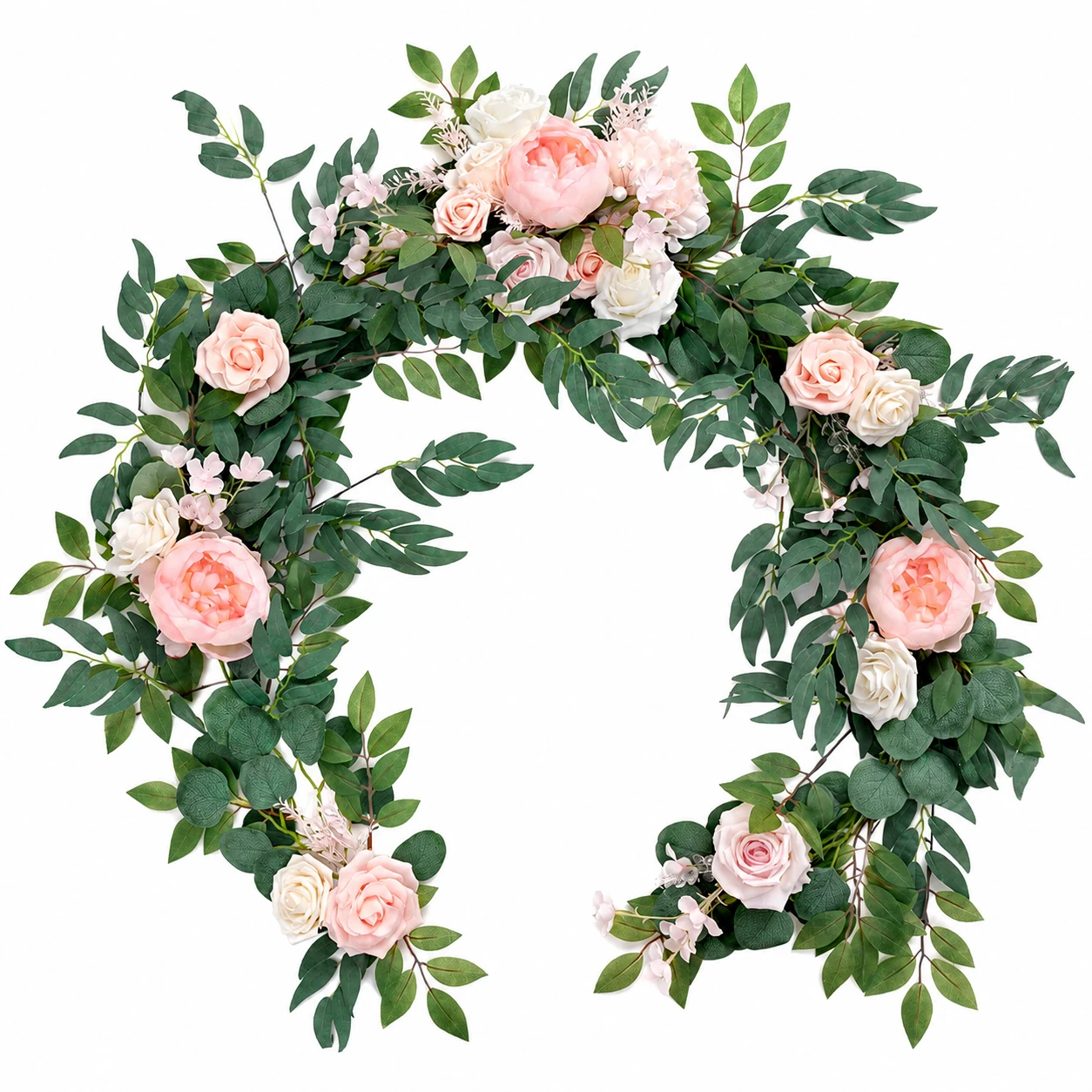 Künstliche Eukalyptus-Rosen-Hochzeitsgirlanden-Kollektion in Soft Blush