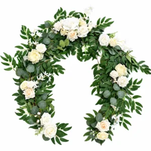 White artificial eucalyptus rose wedding garland collection