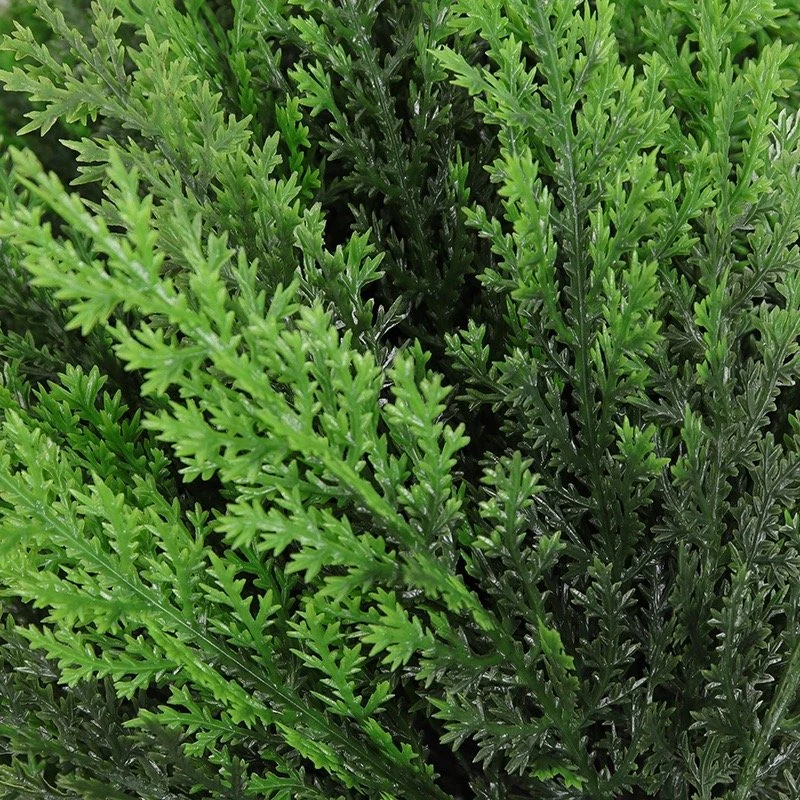 Close-up of rounded artificial evergreen bush foliage