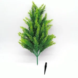 Upright artificial evergreen bush with detached 11 cm ground spike