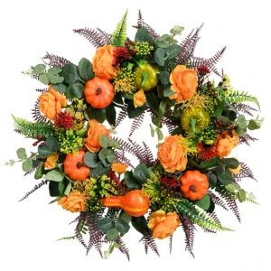Couronne de roses citrouilles artificielles d'automne